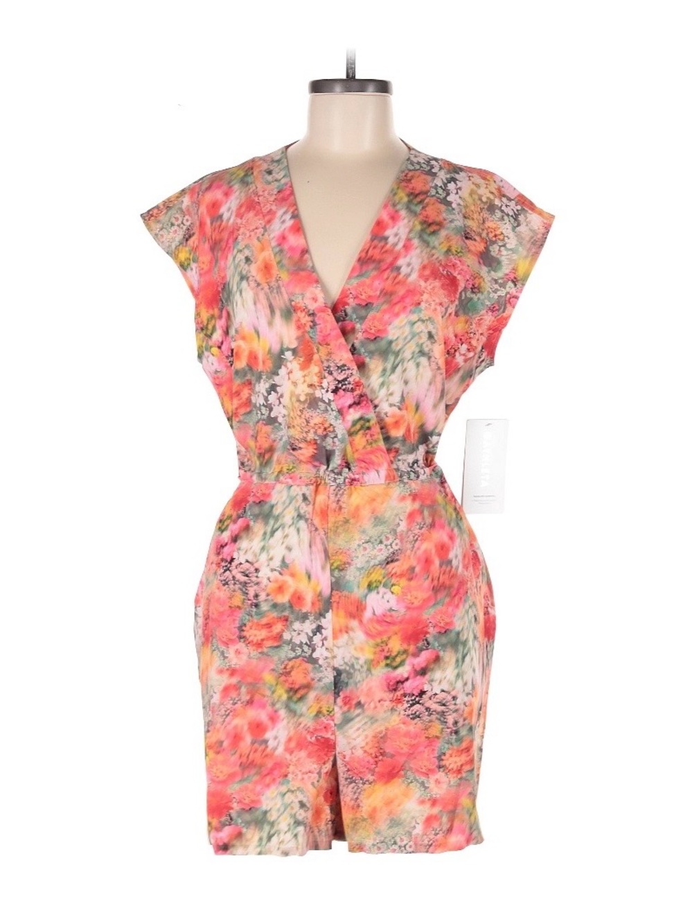 NWOT Athleta Floral Wrap Front Romper in Coral Sz M